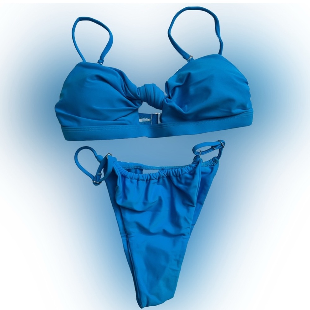 Blue Knot Front Cheeky Thong Bikini Set - Picture 2 of 8